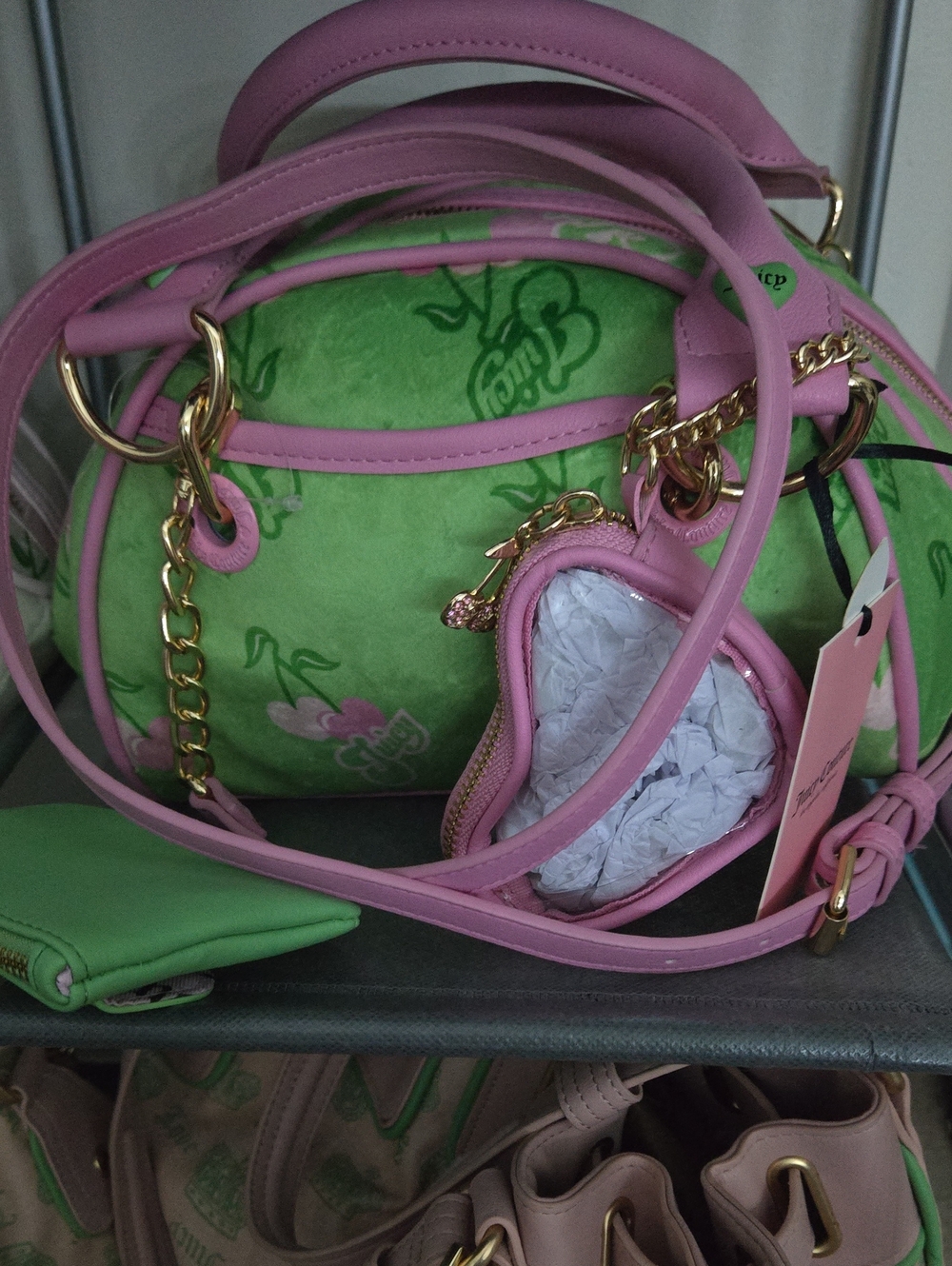 Pink & Green Women's Crossbody Bag with Heart Coin Purse